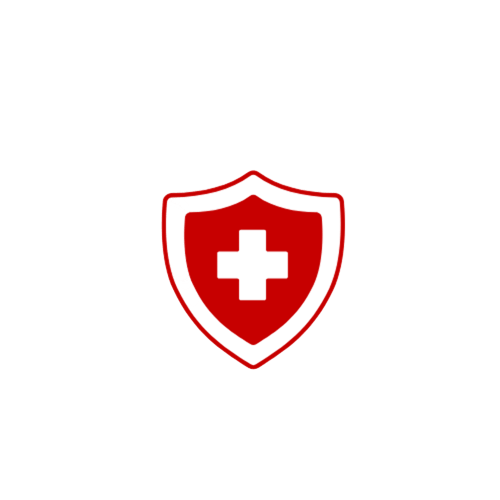 Icono de escudo rojo con cruz blanca, simbolizando seguridad y protección en el ámbito de la salud. Ideal para representar servicios médicos o de emergencia.